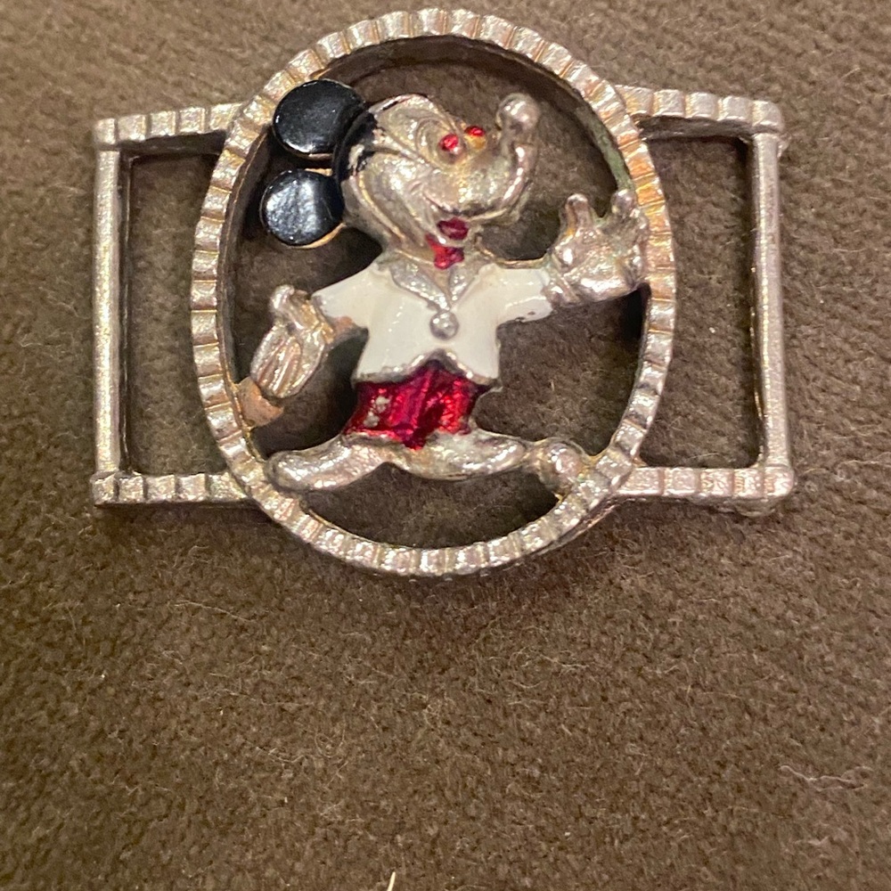 Mickey Mouse vintage Silver toned and Red metal slide choker charm